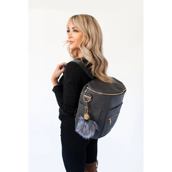 Fawn Design X Cara Loren Backpack Messenger Diaper Bag Vegan Leather Blue Large - Picture 1 of 7